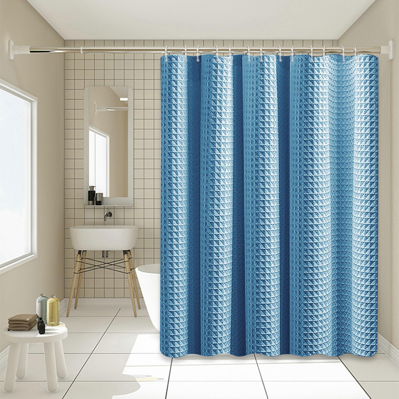 Stfery Waffle Shower Curtain with Metal 120x200 Shower Curtain Waterproof Mould Resistant