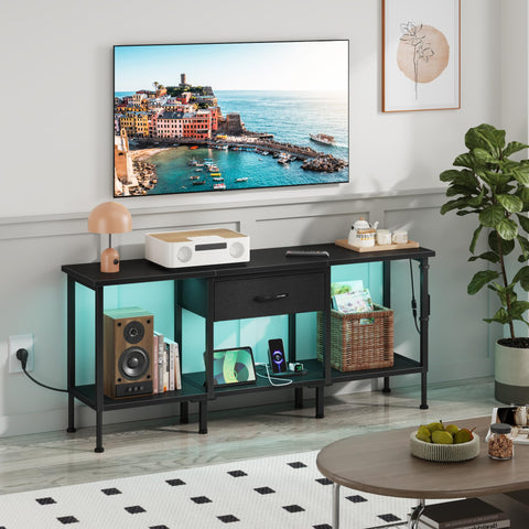OYRREU TV Stand Cabinet LED for 55 50 Inch, TV Unit with Socket, USB Slots