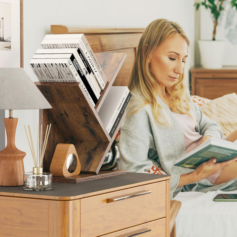 YMYNY 2 Tier Tree Bookshelf, Small Bookcase, Modern Wood Book Storage Rack Organizer, Freestanding Book Shelf for Books/Movies/CDs