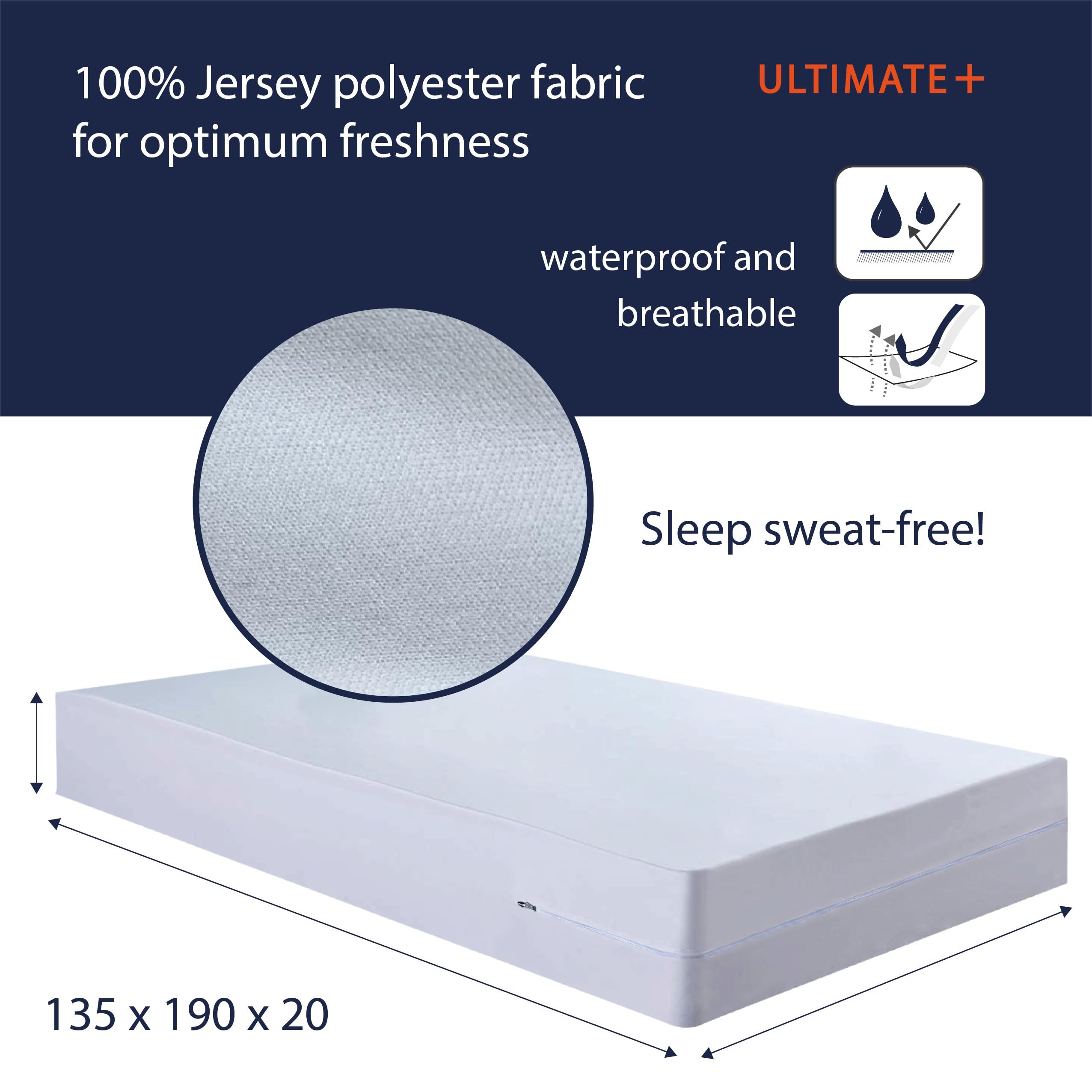 Twillie - Integral Mattress Cover 135x190x20 cm Waterproof - Anti bedbug - Oeko-TEX® Mattress Cover AEGIS® treatment Anti-Dust Mite, Anti-Bacterial