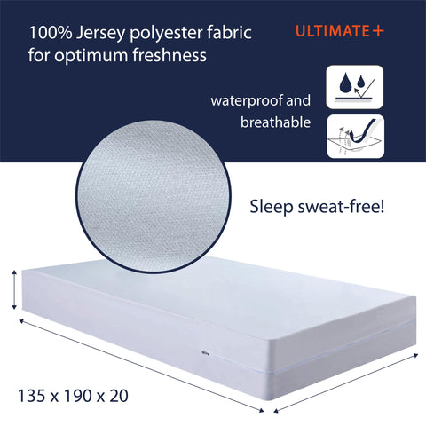 Twillie - Integral Mattress Cover 135x190x20 cm Waterproof - Anti bedbug - Oeko-TEX® Mattress Cover AEGIS® treatment Anti-Dust Mite, Anti-Bacterial