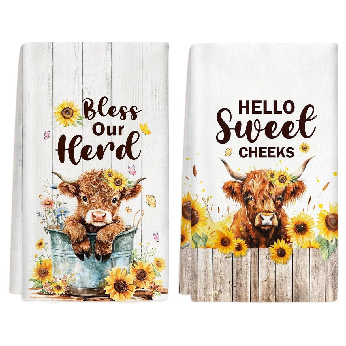 Fakcrkun Highland Cow Gifts, Highland Cow Tea Towel Set of 2, Soft Absorbent Microfiber Kitchen Towel for Kitchen, Home, Gift for Mother's Day