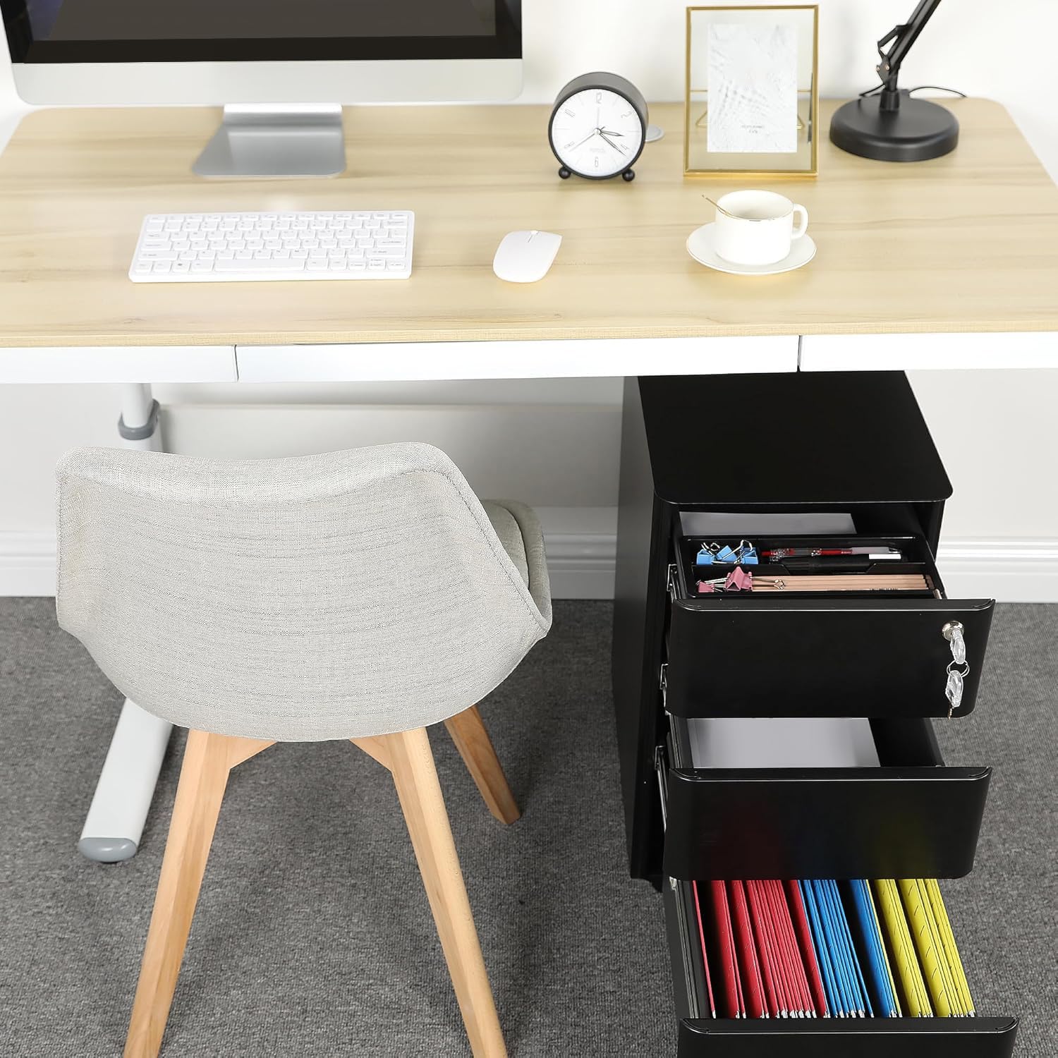 YITAHOME 3-Drawer Metal Filing Cabinet Office Drawers with Keys, Compact Slim Portable File Cabinet