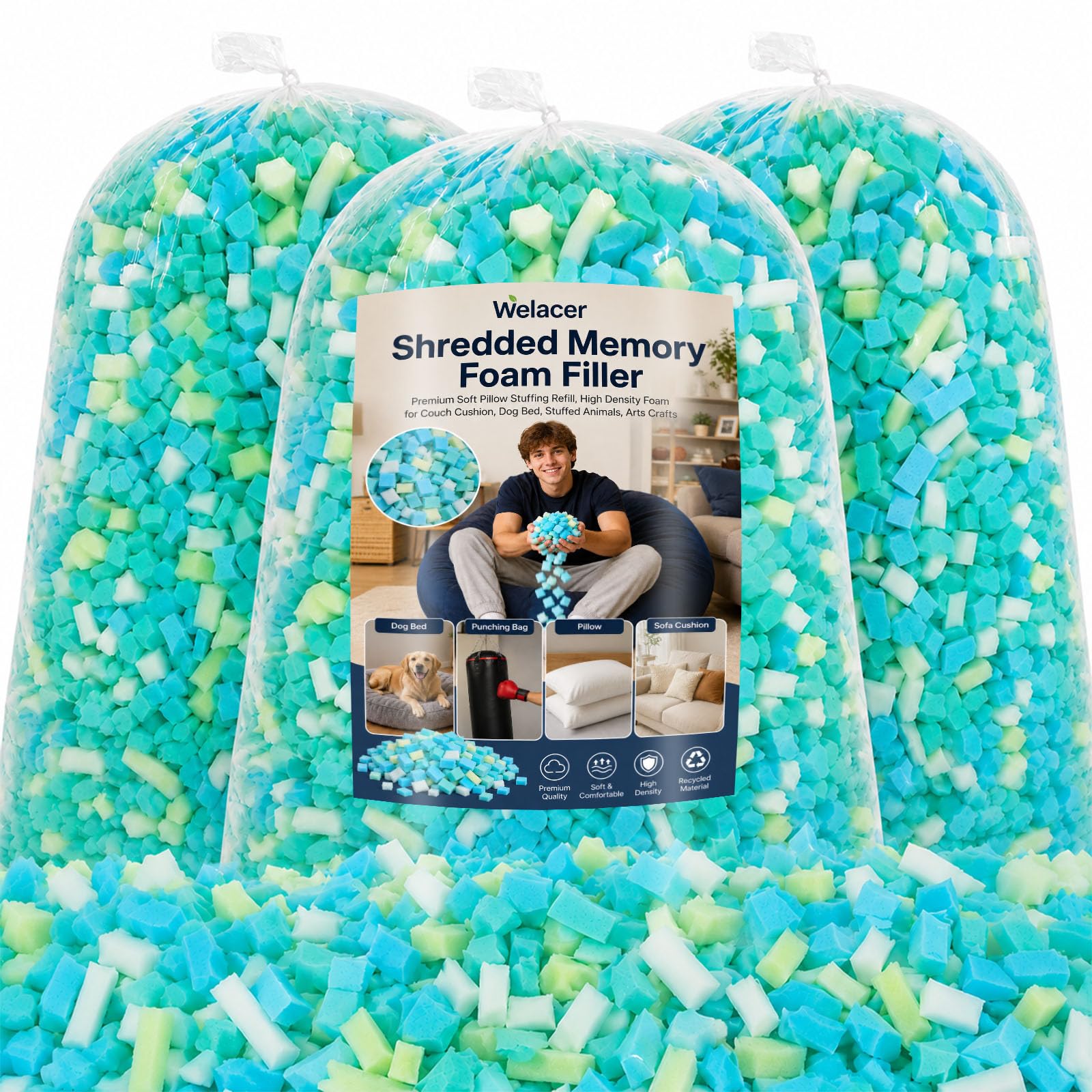 Welacer Multi Color Shredded Memory Foam Filling 6.8KG, Bean Bag Refill
