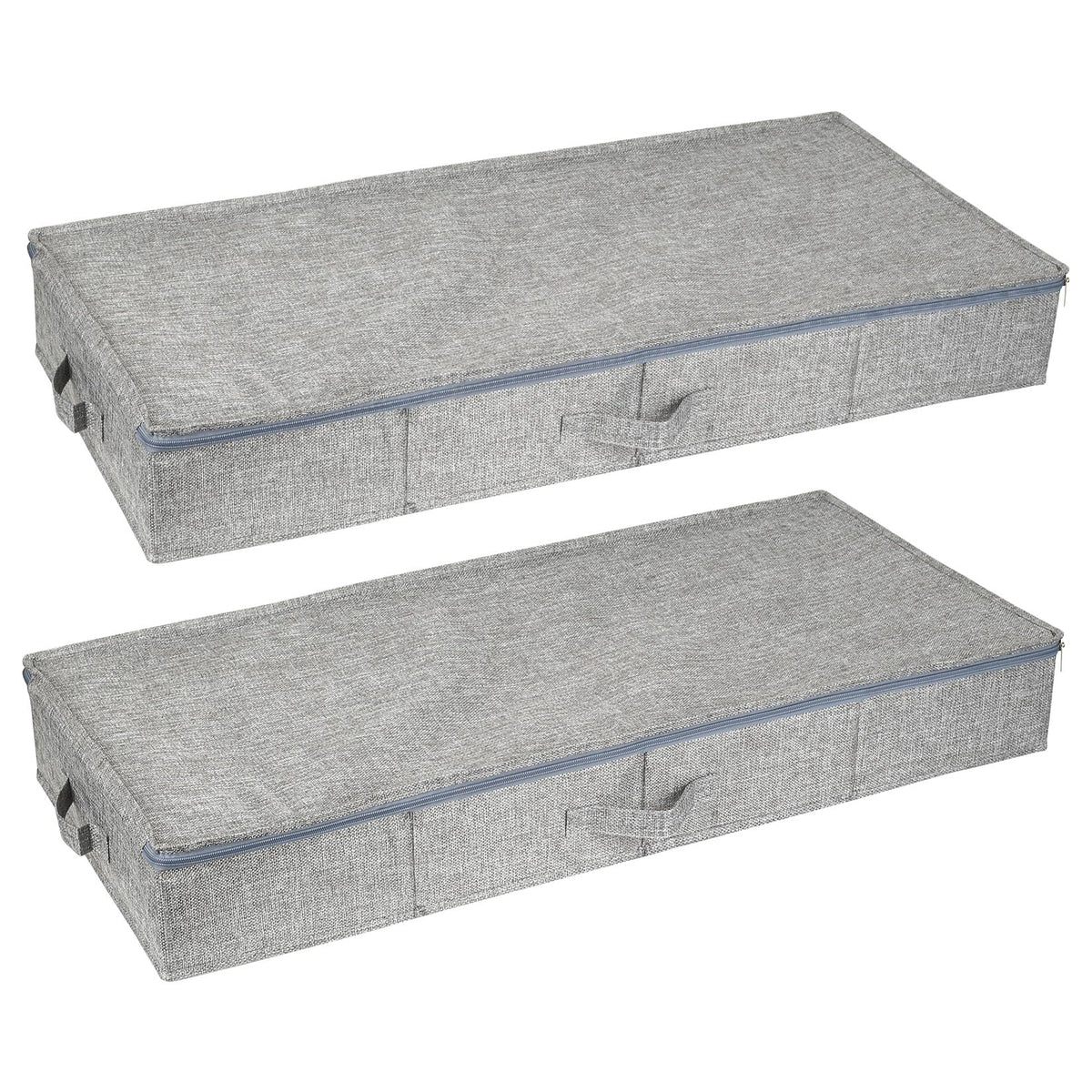 FengFution 2 Pcs Under Bed Storage Box with Lid, Foldable Shallow Underbed Storage Bags Box with Zips & Handle for Clothes Duvets Blanket Bedding