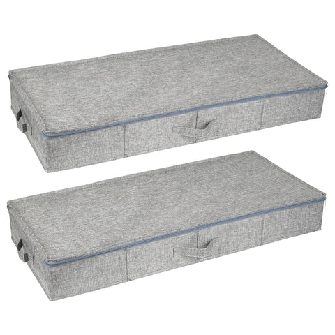FengFution 2 Pcs Under Bed Storage Box with Lid, Foldable Shallow Underbed Storage Bags Box with Zips & Handle for Clothes Duvets Blanket Bedding