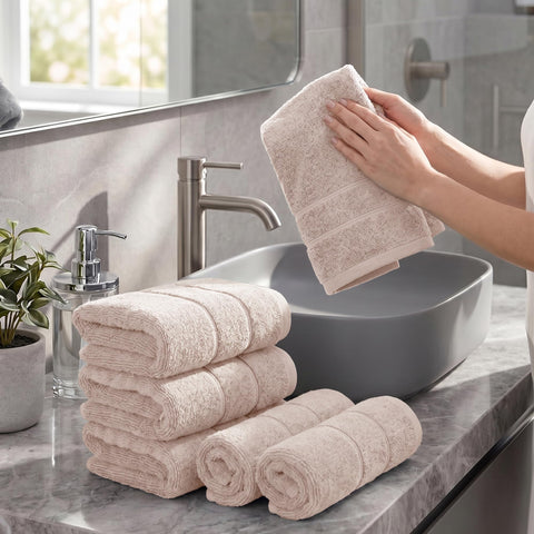 Hand Towels Set of 6 Quick Dry |100% Cotton I Zero Twist | OEKO-TEX | Beige