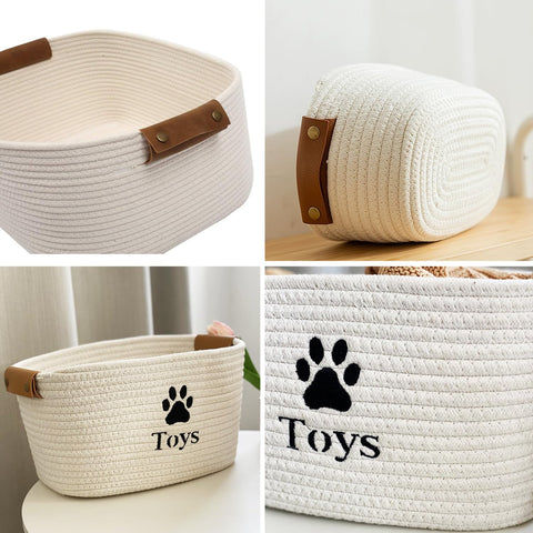 bangminda Dog Toy Storage Bin Cotton Rope Organizer Box with Handle Puppy Toys Basket for Organizing Blankets Leashes Coat and Stuff