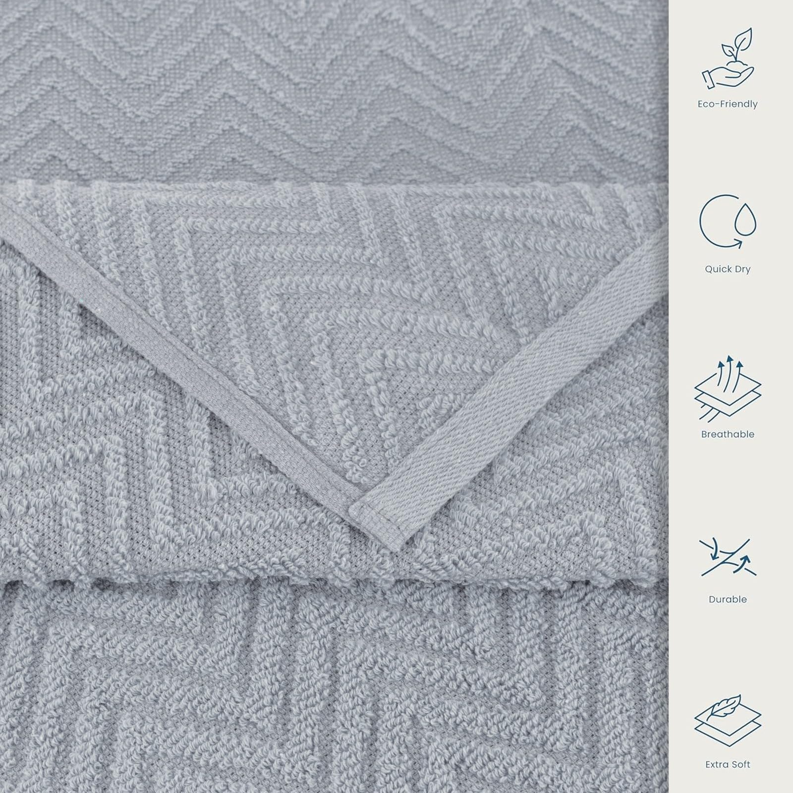 CASA COPENHAGEN Wave Textured 6-Piece Small Bath Towel Set - Grey Violet, 550 gsm, 6-piece small bath towels, cotton towels for rough and tough use