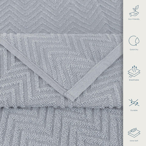 CASA COPENHAGEN Wave Textured 6-Piece Small Bath Towel Set - Grey Violet, 550 gsm, 6-piece small bath towels, cotton towels for rough and tough use