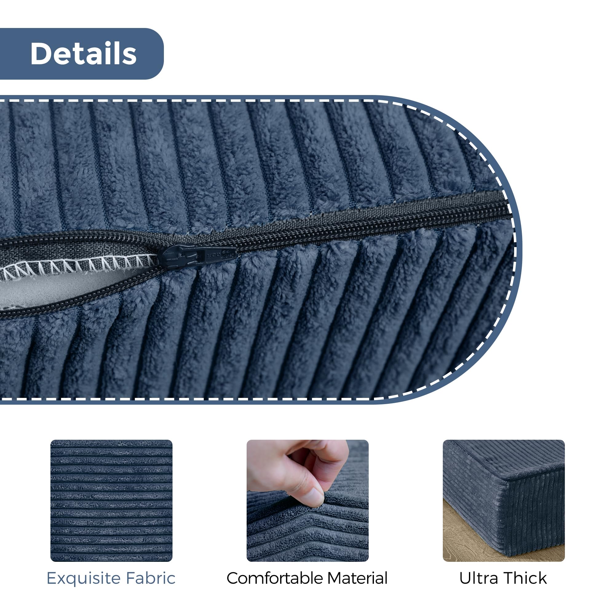 MAXYOYO Folding Corduroy Mattress, Tri Fold Floor Mattress 10cm thick with Washable Cover,Foldable in Three,Space-Saving for Guest (Bluestone, Double)