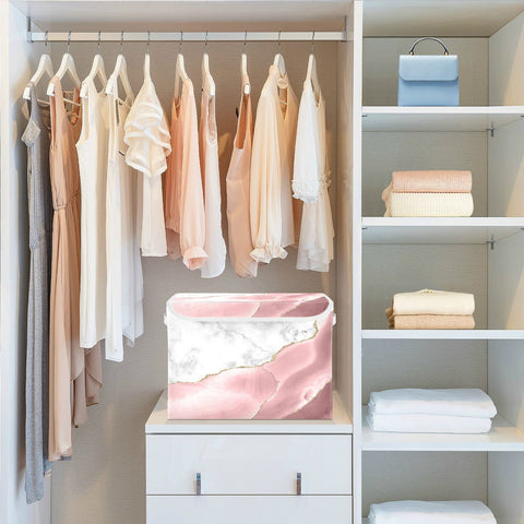 Mnsruu Storage Boxes with Lids, Rose Gold Marble Gilt Large Storage Basket Organizer Shelves Cube Bin Toy Clothes Underbed
