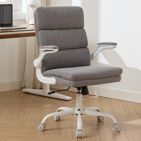 LukkDys Ergonomic Office Chair with 3-Stage Back Support, Executive Fabric Desk Chair with Flip-up Armrests