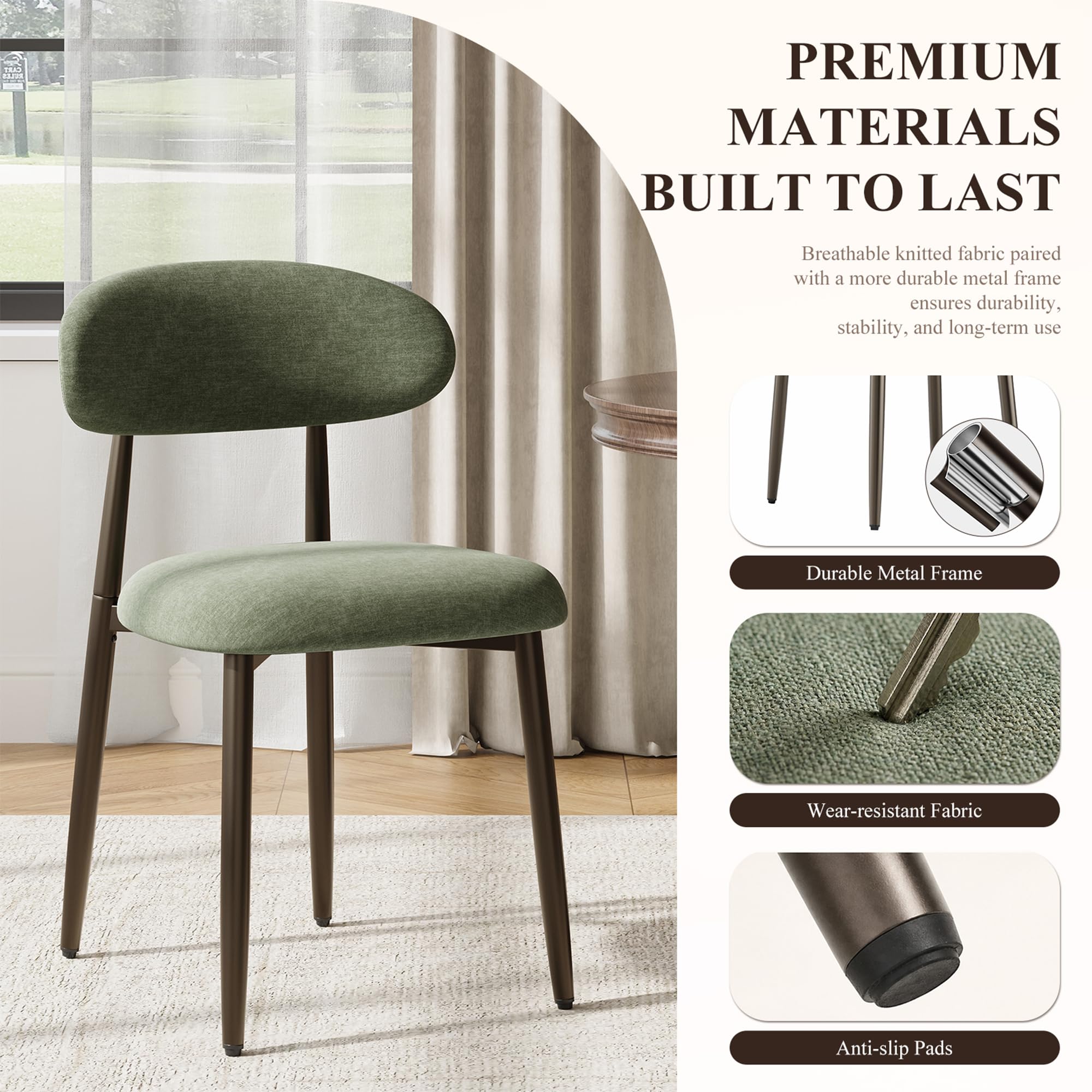 Dining Chairs Set of 4, Upholstered Dining Room Chairs with Ergonomic Curved Backrest, Metal Frame Kitchen Chairs