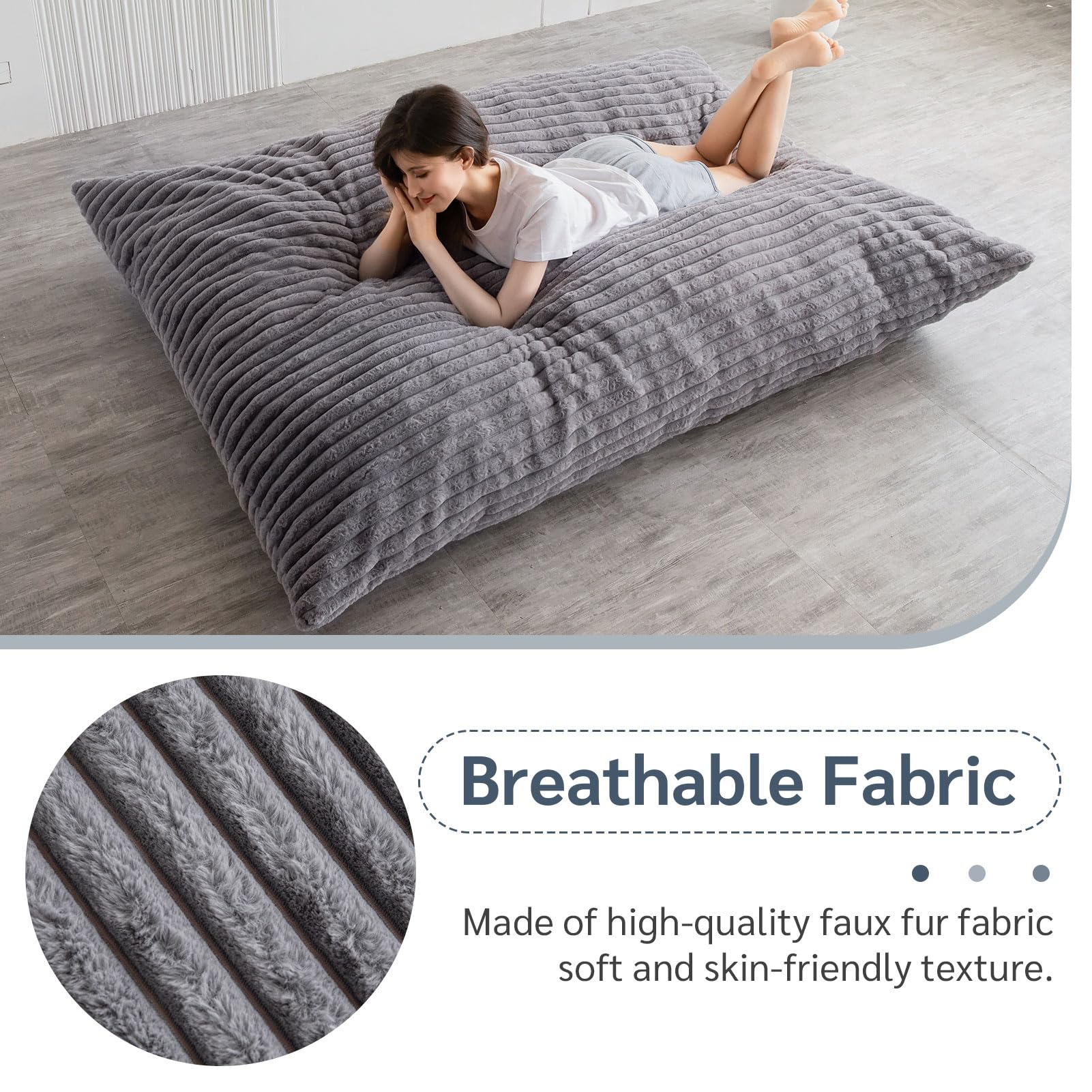 MAXYOYO Bean Bag Chairs, Bean Bag Bed for Adults High-Density Foam Filling, Convertible Sofa Bed Faux Fur, Giant Bean Bag Chairs for Adults