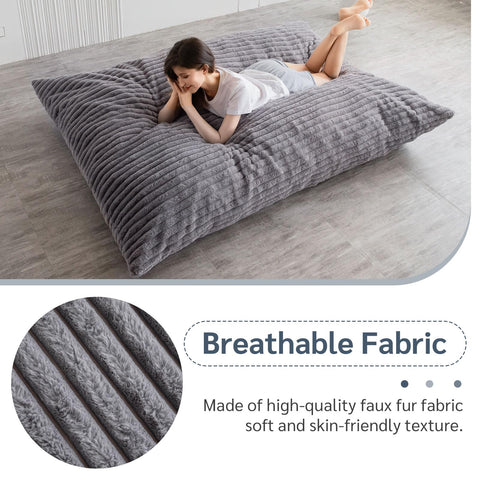 MAXYOYO Bean Bag Chairs, Bean Bag Bed for Adults High-Density Foam Filling, Convertible Sofa Bed Faux Fur, Giant Bean Bag Chairs for Adults