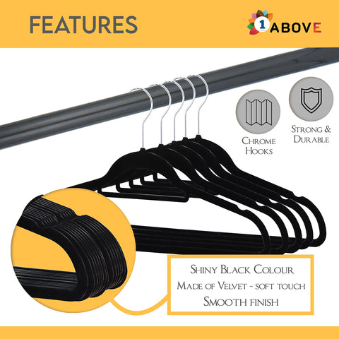 1ABOVE Premium Quality 50 pack Non-Slip Velvet Hangers (44cm) Heavy Duty Velvet Suit Hangers with Tie Bar, 360° Swivel Hooks – Space saving