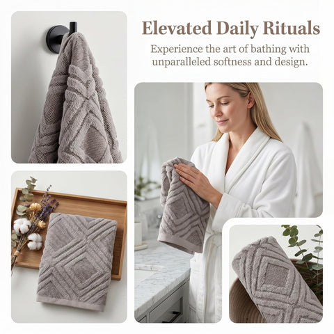 HMETOL Geometric Pattern Cotton Decorative Soft Absorbent Hand Towels