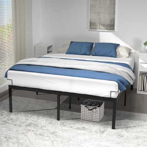 VOUNOT King Size Bed Frame 150 x 200 cm - Sturdy Metal Bed Frame with Steel Slat Support - 36cm Height Storage Space Under the Bed - Black