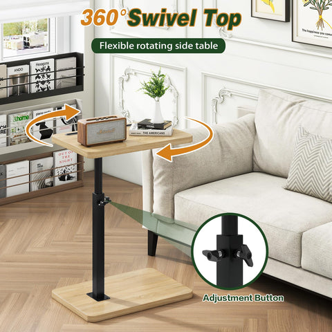 IBUYKE C Shaped Side Table,360° Swivel Height Adjustable,Natural TVT003R