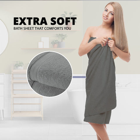 2 x Super Large Bath Sheets Towels (80 x 140cm)100% Egyptian Cotton 600 GSM Mint Grey(Grey)