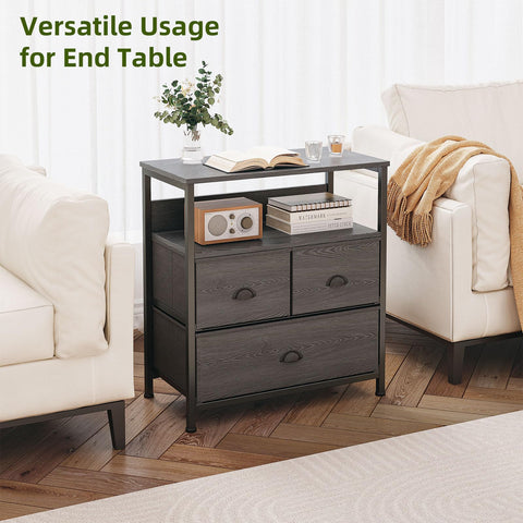 CAIYUN Bedside Table Cabinet with 3 Drawers for Bedroom, Nightstand Sofa Sid with Storage for Living Room, End Table with Metal Frame and Open Shelf