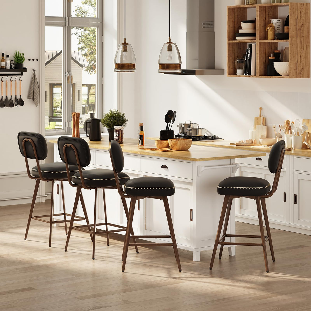 MALOL PU Leather Breakfast Bar Stools Set of 4, Swivel Kitchen Bar Chairs with Backrest and Metal Legs