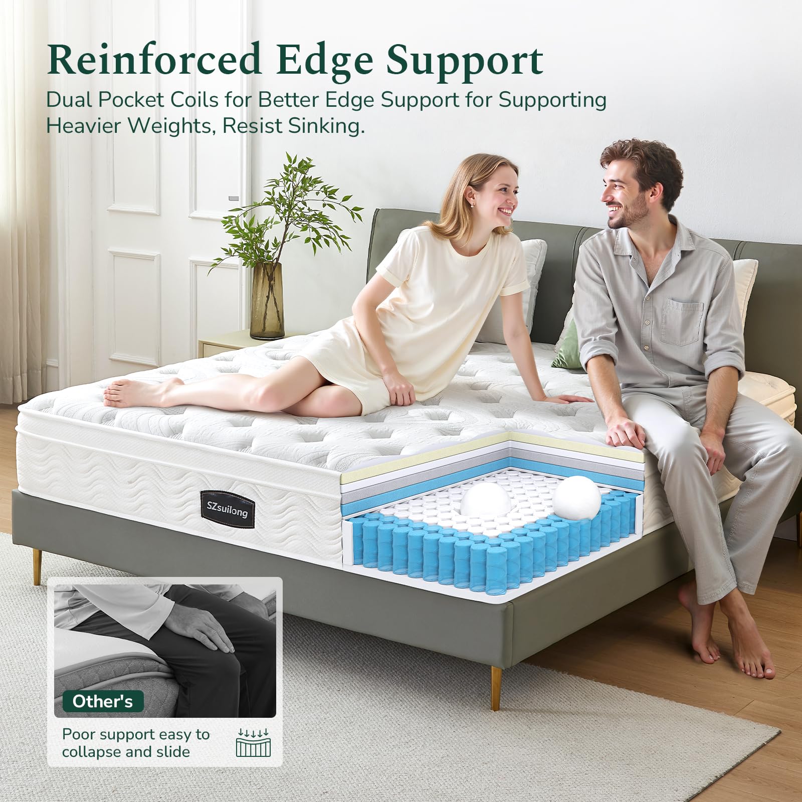 SZsuilong Double Size Mattress, 10.2IN Hybrid Pocket Sprung, Medium Firm