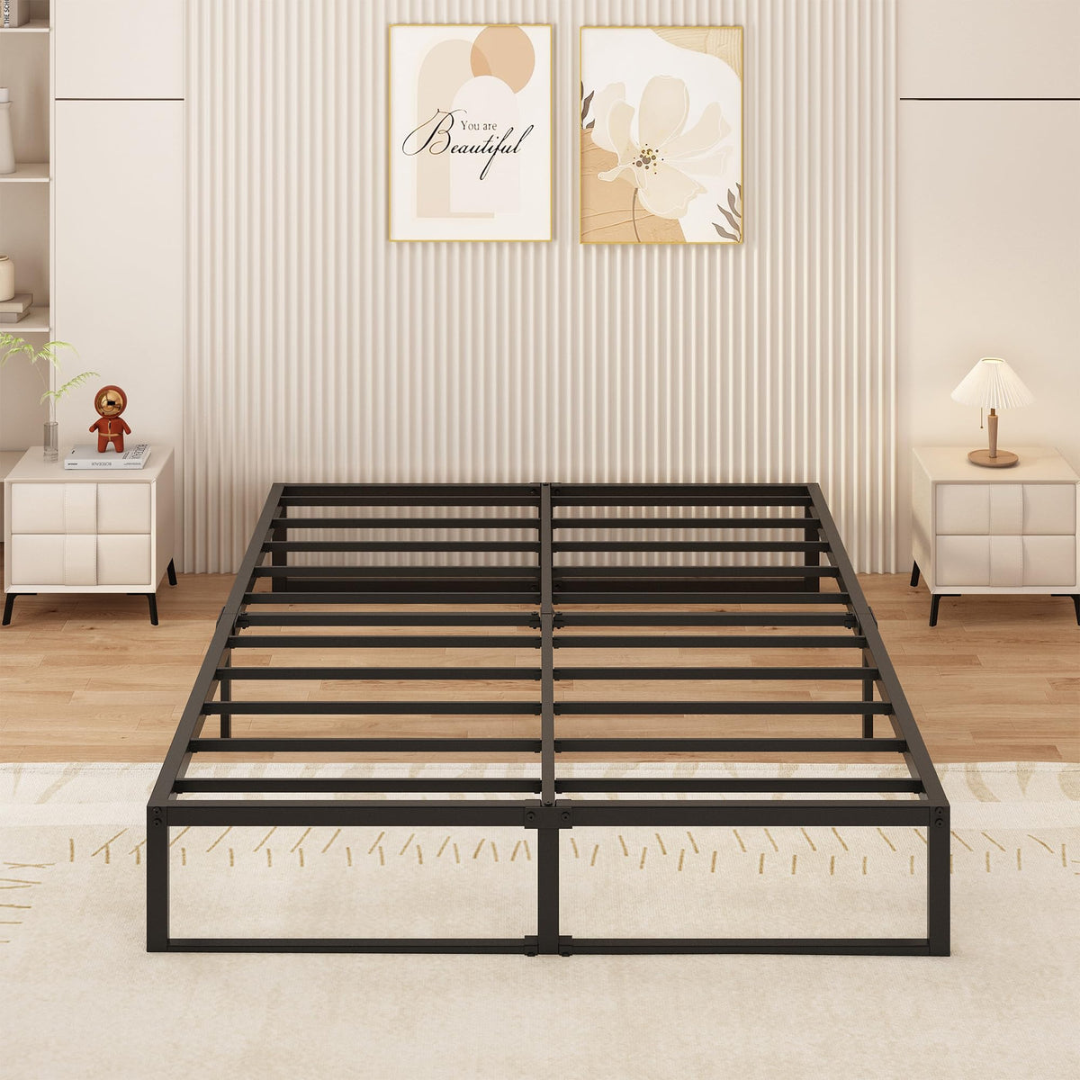 Yicensen Double Bed Frame 135x190 cm Metal Platform Bed Double, Noise Free