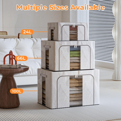 Boic 2 Pack Clothes Storage Boxes With Metal Frame, 66L Foldable Storage Boxes For Clothes Storage BagClothes Organiser With Clear Windows For Towel
