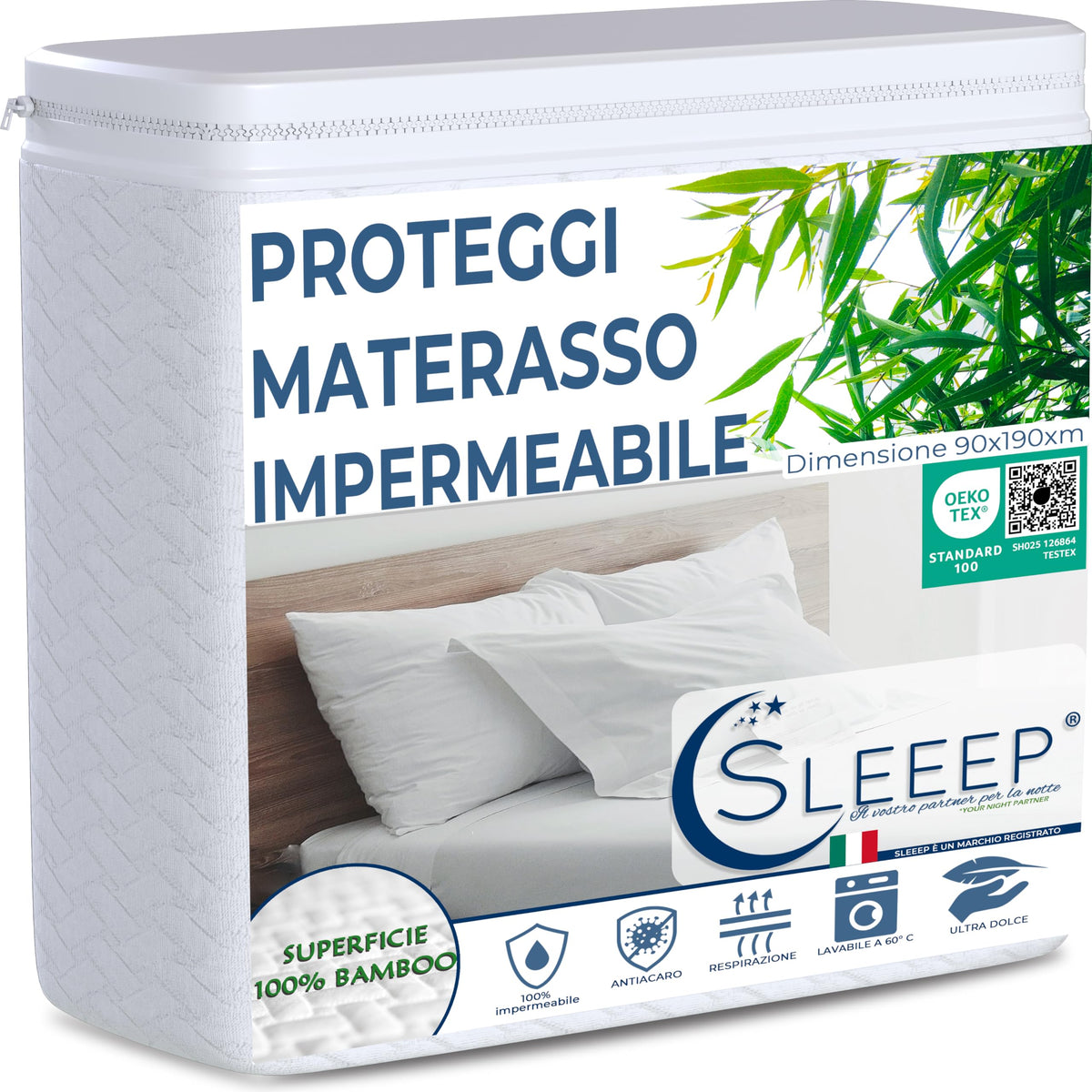 SLEEEP Mattress Protector 90 x 190 cm Bamboo Fibre Oeko-Tex 100% Waterproof Mattress Protector Fitted Sheet 30 cm Ultra Soft Mattress Cover Anti Bed