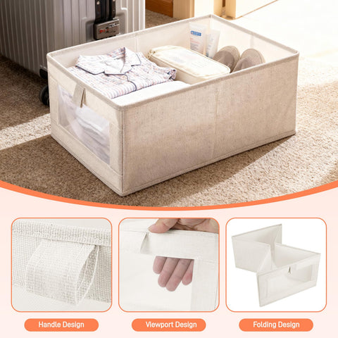 Hejo 3 Pcs Fabric Storage Boxes with Transparent Window, 40×27×17cm