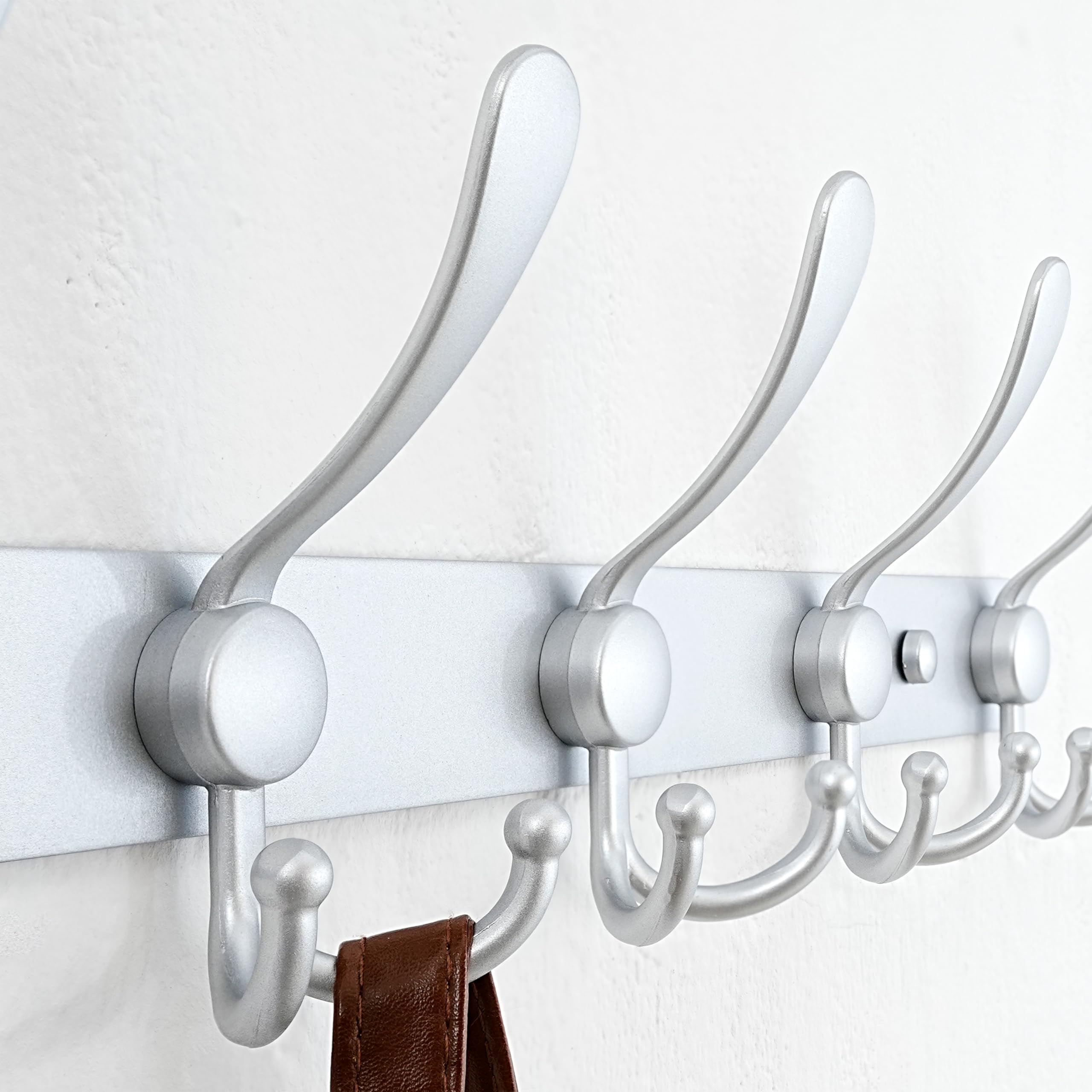 Dseap Coat Rack Wall Mount - 96cm Long 10-Tri-Hooks Heavy Duty Coat Hanger Rail Wall Hooks for Hanging Coats Hats Clothing Clothes Purse Mudroom