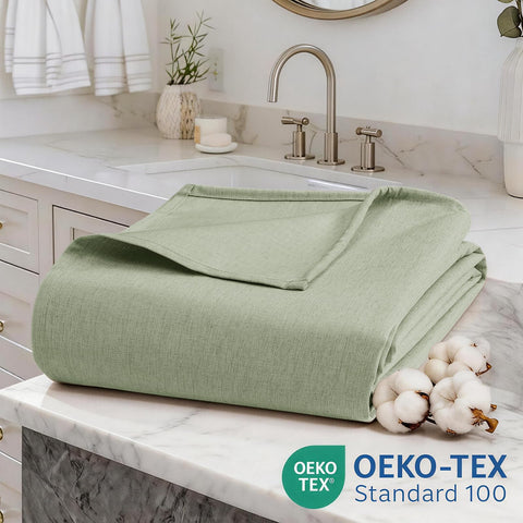 Zemyovia No Hooks Linen-Like Shower Curtain, Waterproof 250GSM Heavyweight Fabric, 180 x 190, Easy Install Split Grommets
