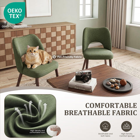 MALOL Upholstered Dining Chairs Set of 4, Fabric Chairs for Dining Room with Solid Wood Legs, Hollow Backrest and Thick Seat Cushion