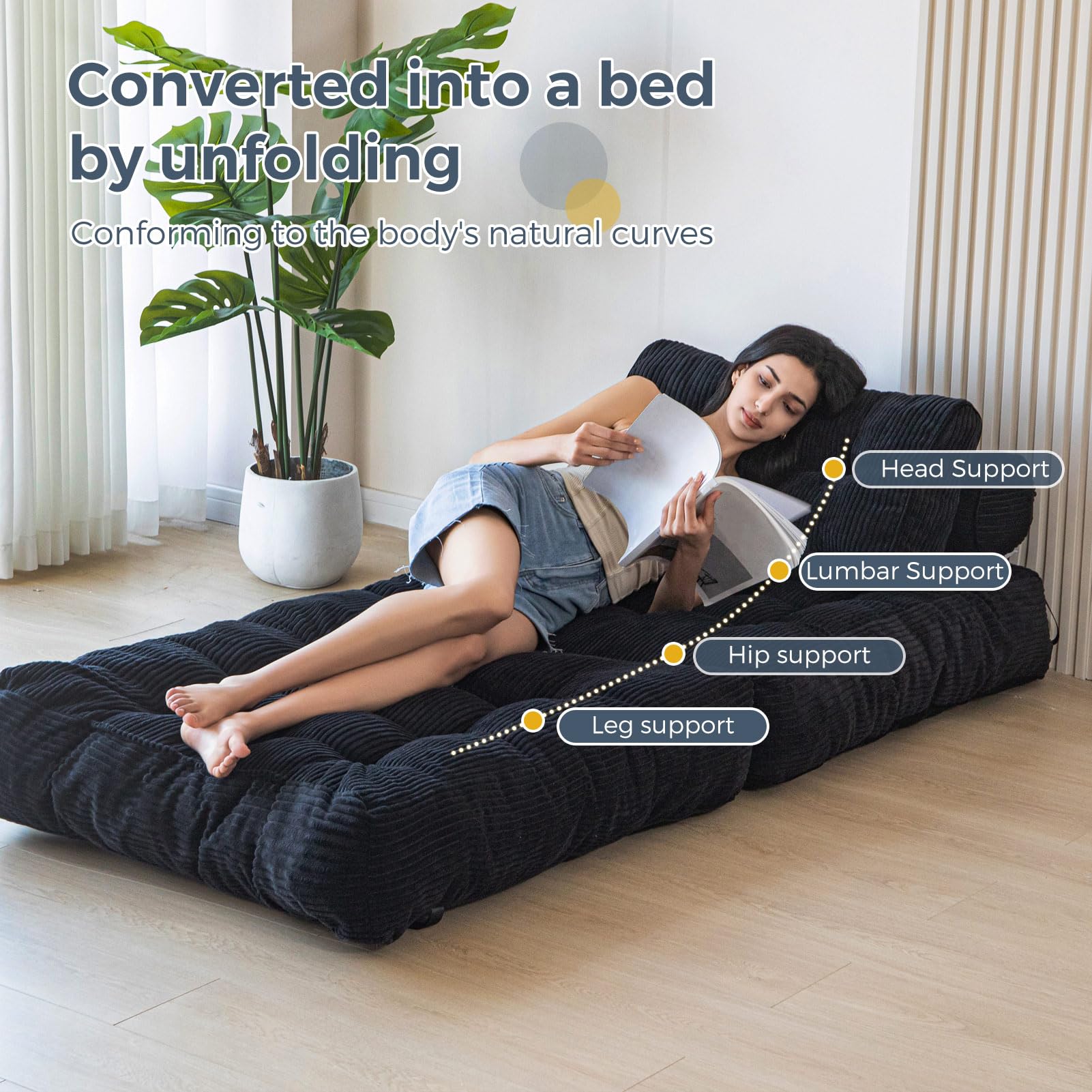 MAXYOYO Folding Sofa Bed, Convertible Sleeper Chair with Pillow Foldable Mattress with Back Support