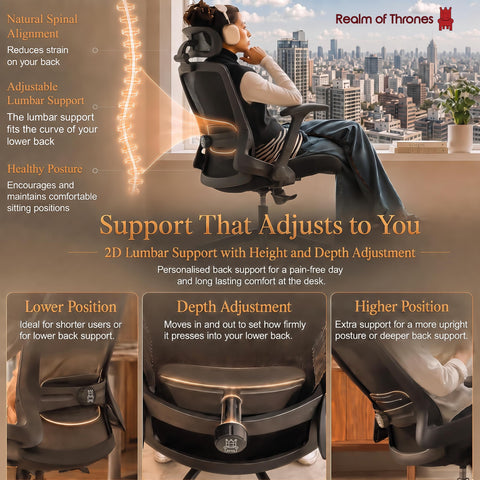 Realm of Thrones Ergonomic Office Chair, 2D Flip-Up Armrests, Small Spaces
