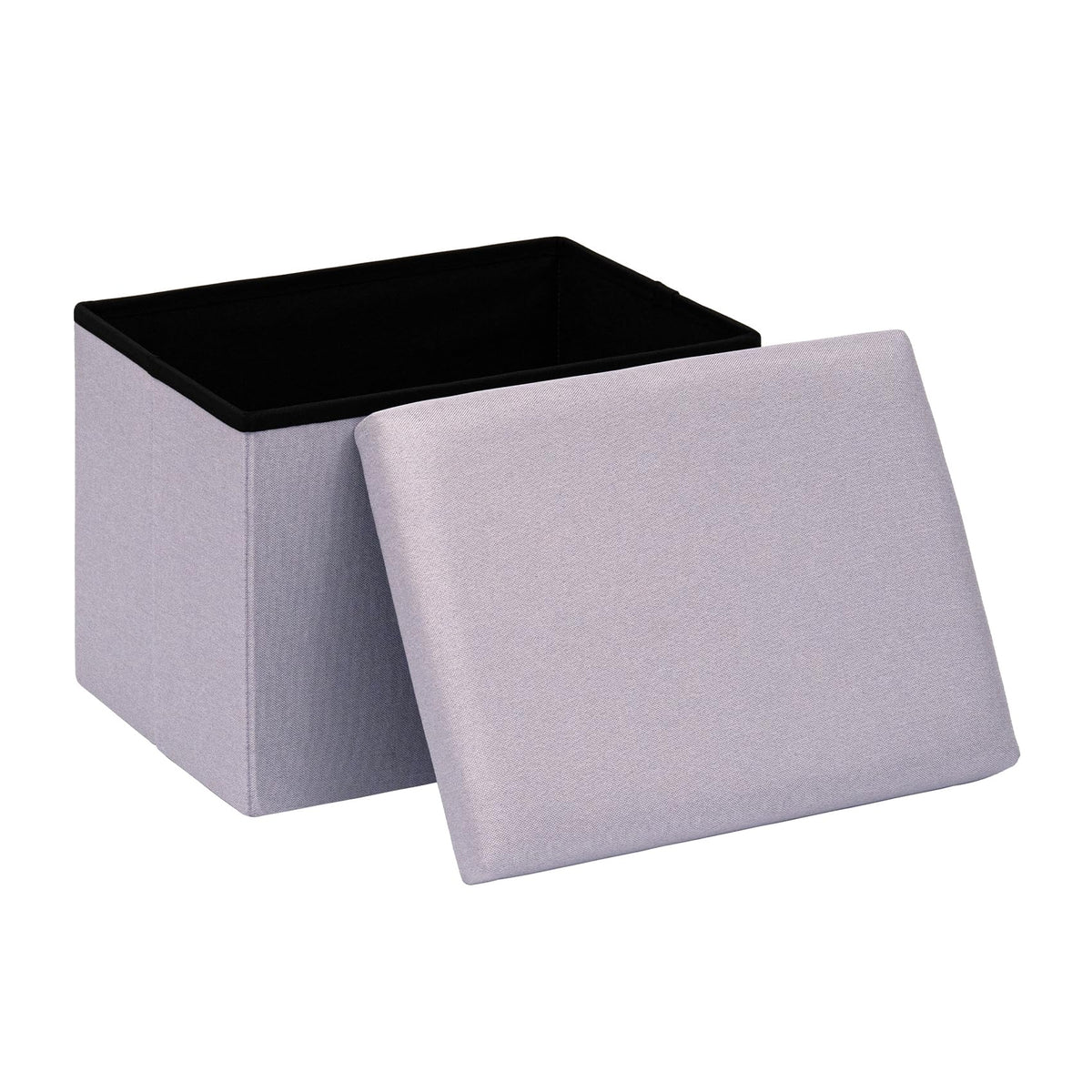 PINPLUS Folding Storage Box Ottoman, Linen Small Footstool, Light Purple
