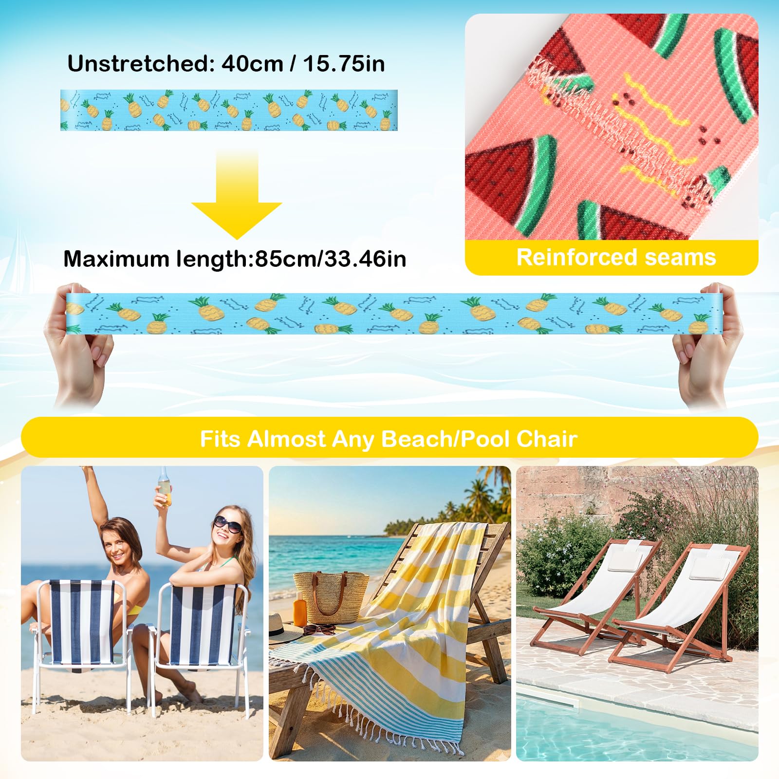 8 Pack Towel Bands for Sun Loungers & Beach Chairs - Windproof & Non-Slip
