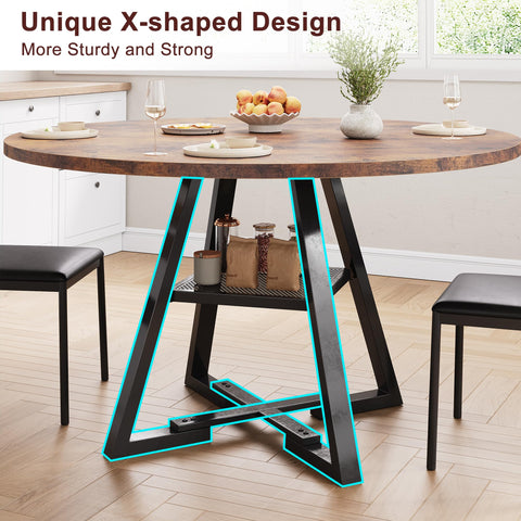 Jocoevol Round Dining Table for 4-6 People, Circle Dinner Table with Shelves, Space Saving Wood Kitchen & Dining Room Furniture (Vintage, 51 inch