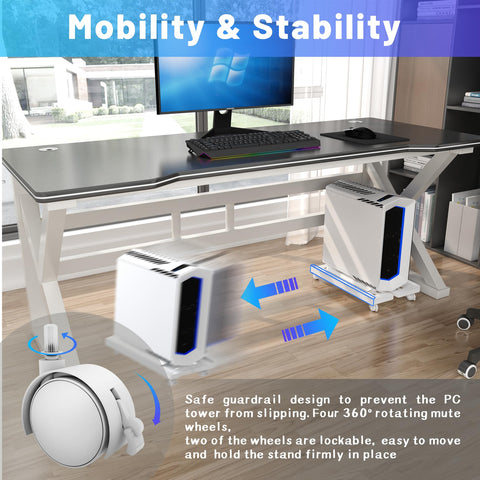 Hmfmdy CPU Stand for PC, Desktop Computer Tower Stand, Adjustable CPU Holder, Universal Mobile PC Stand with Rolling Lockable Castors