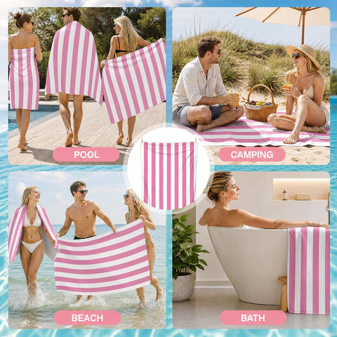 FunnAura Microfibre Beach Towel – 180x90cm Large Quick Dry & Sand Free Towel for Adults, Lightweight Compact Travel Beach Towel (Pink, 1PCS)