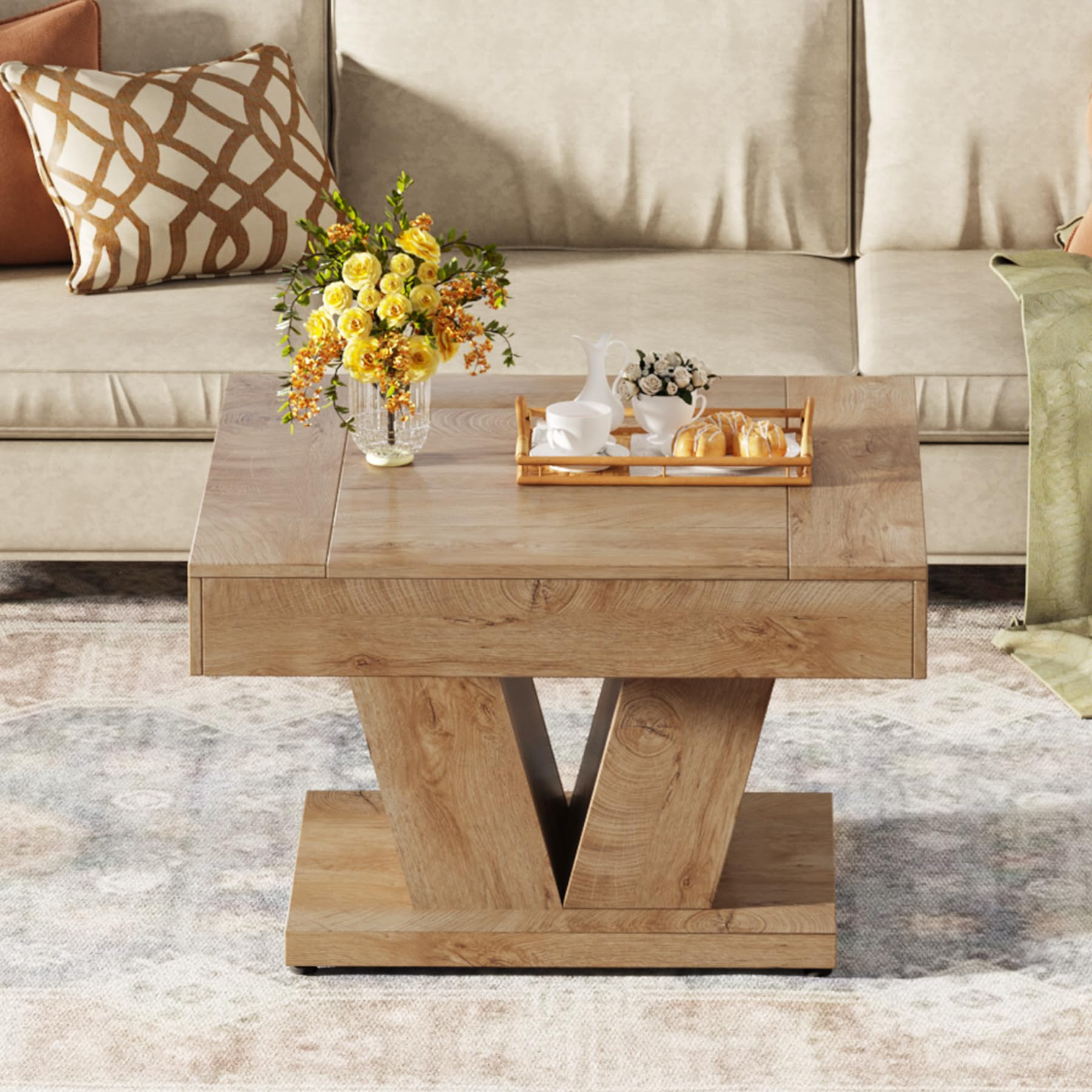Tribesigns Square Coffee Table, Wood Center Table for Living Room, 31.5" Modern Cocktail Tea Accent Table, Natural