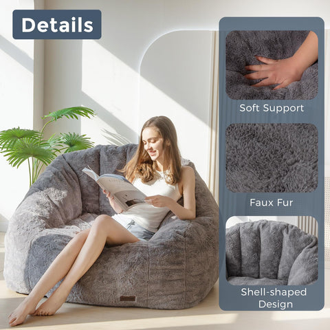 MAXYOYO Giant Bean Bag Chair,Faux Fur Shell Shaped Bean Bag Sofa with Filler,Soft Beanbag Sofa Giant Size for Living Room Bedroom