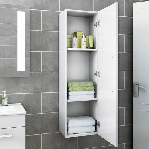 iBathUK Avon Wall Mounted Tall Bathroom Storage Cabinet, Slim MDF Cupboard Unit with Soft Close Door and Fixed Shelves