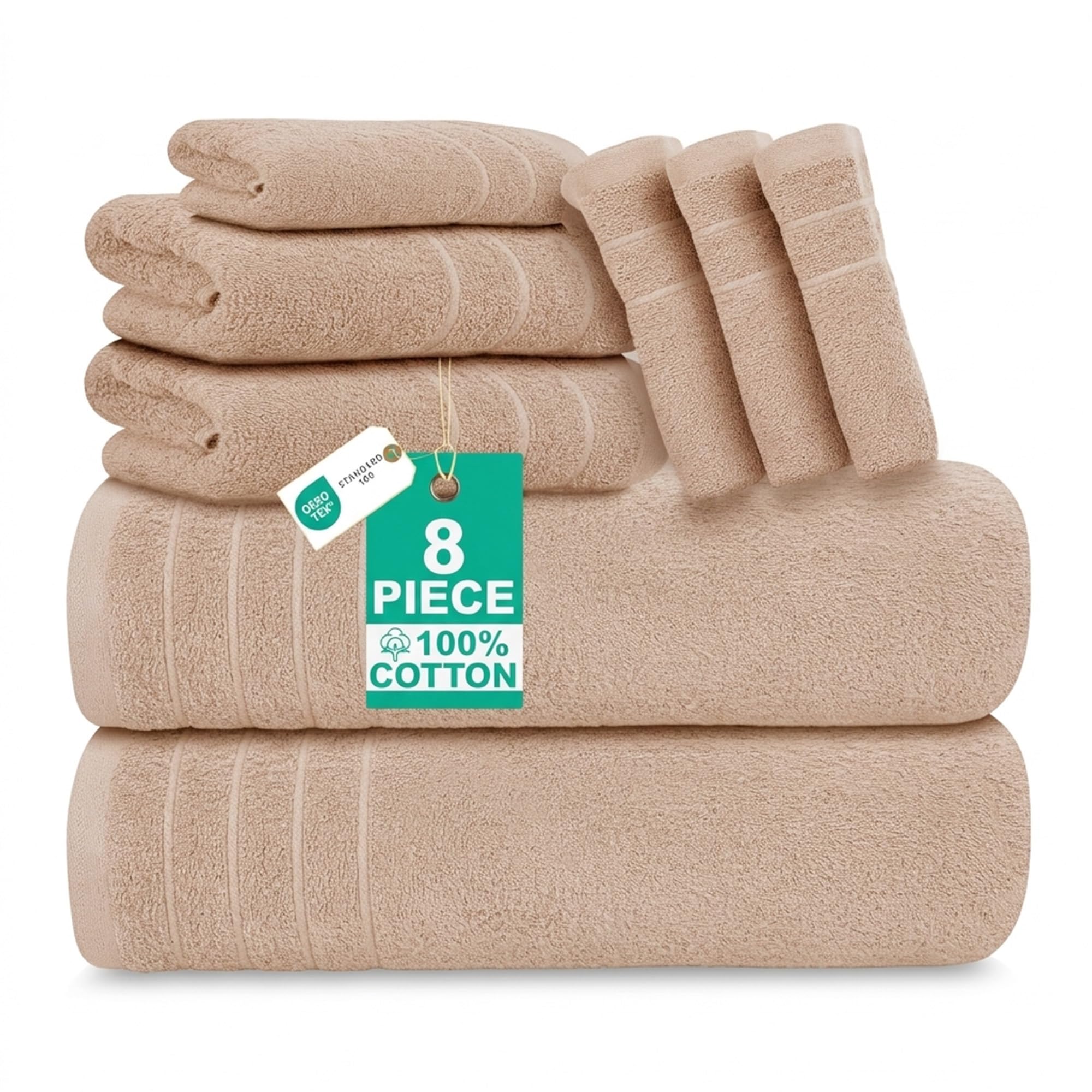 100% Cotton 8 Piece Towel Bale Set - Luxury Bathroom Towels (Beige)