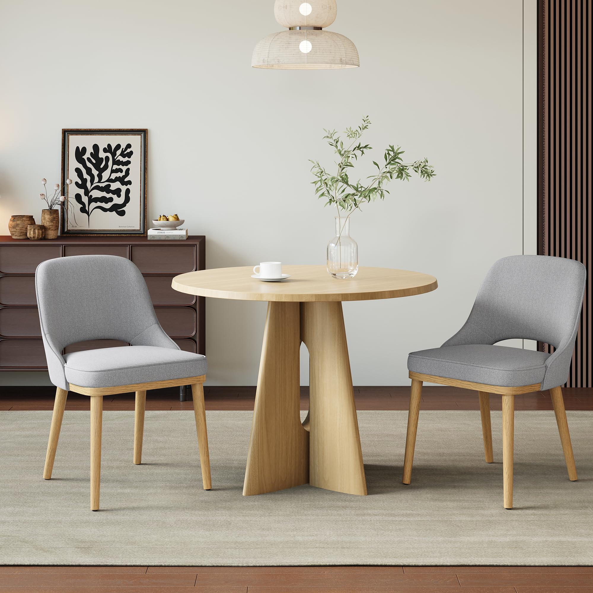 Dining Chairs Set of 2, Upholstered Dining Room Chairs with Chenille Fabric, Ergonomic Backrest, High Density Cushion & Rubber Wood Frame