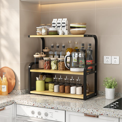 Numjeg Desktop Wood Bookshelf 3-Tier Rack Black Metal Frame Supplies Open Storage Shelf Big Bookcase Organizer Shelf for Top of Desk and Dresser