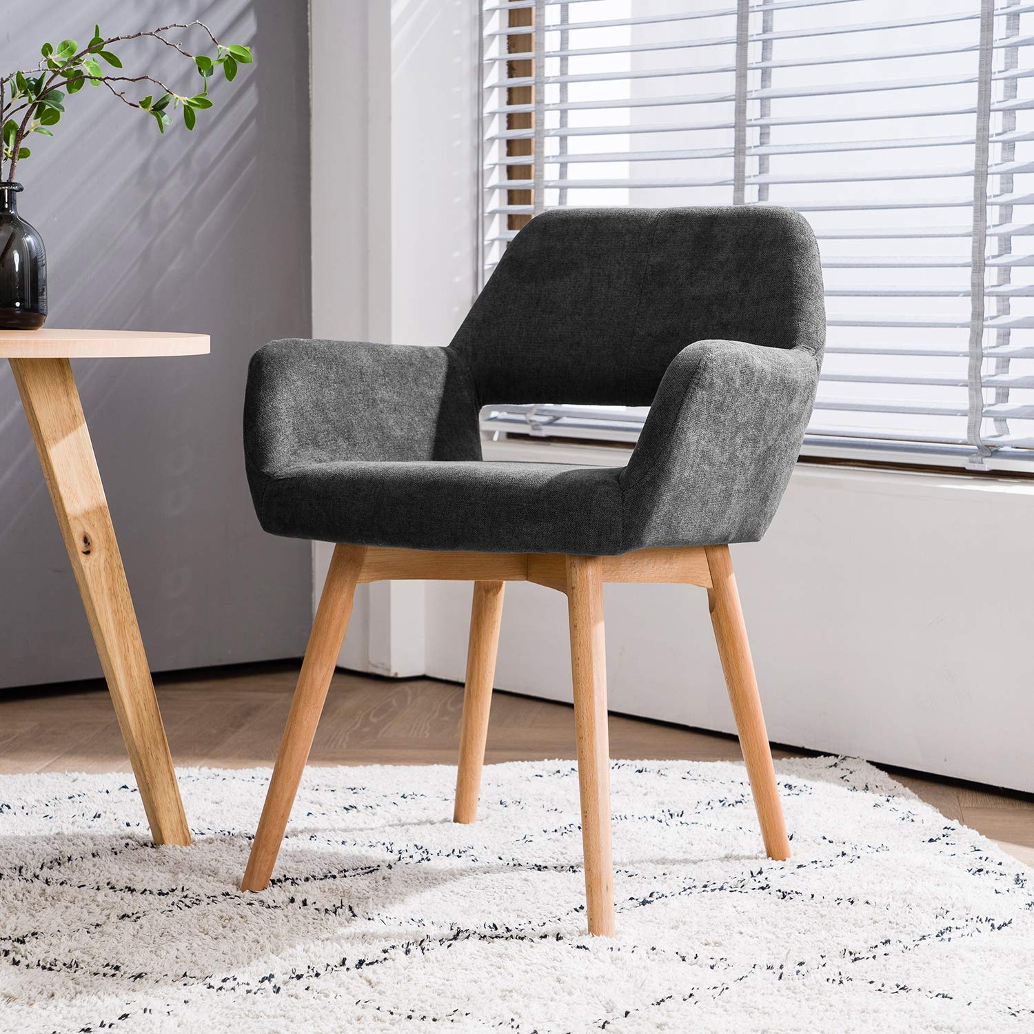 YEEFY Desk Chair No Wheels Vanity Chair Comfy Accent Chair for Living Dining Room Bedroom Home Office Mid Century Modern Upholstered Armchair with