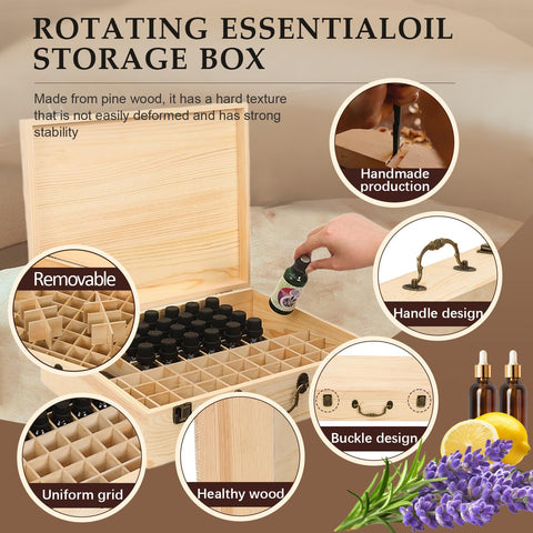 JasCherry Wooden Essential Oil Storage Box Home Fragrance Carrier Case with Lid, Essential Oils Display Organizer Holds 80 Bottles